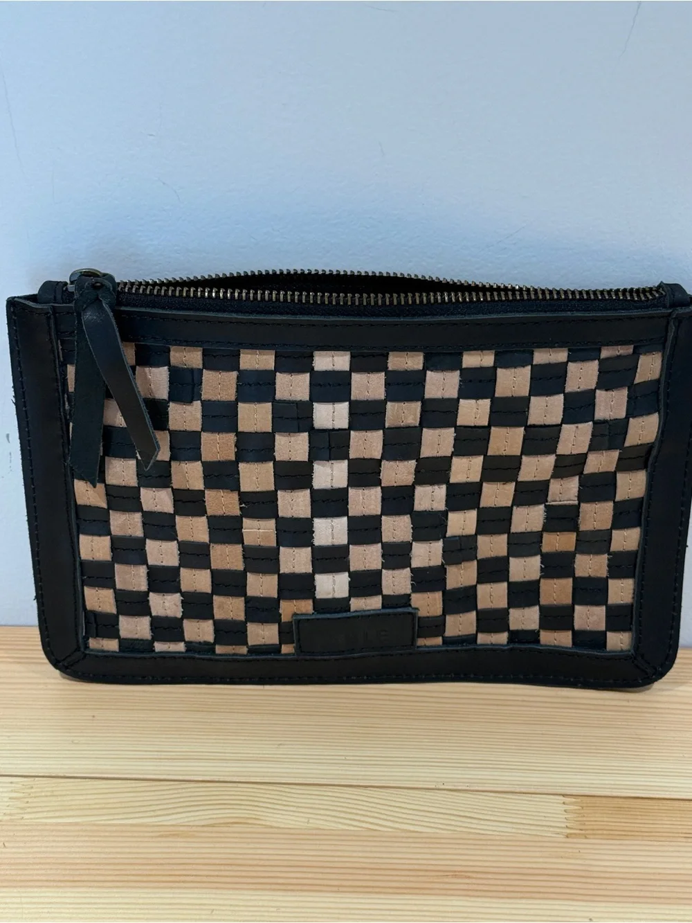 ABLE Nesmia Basketweave Leather Clutch in Black / Tan – NWT
